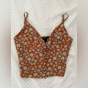 Forever 21 Orange Daisy Print Cami Top | Button Front | Summer Floral